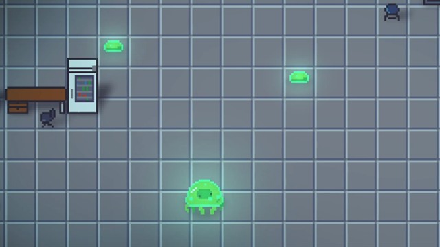 Caustic Bloom screenshot: the jelly creature near jelly blobs